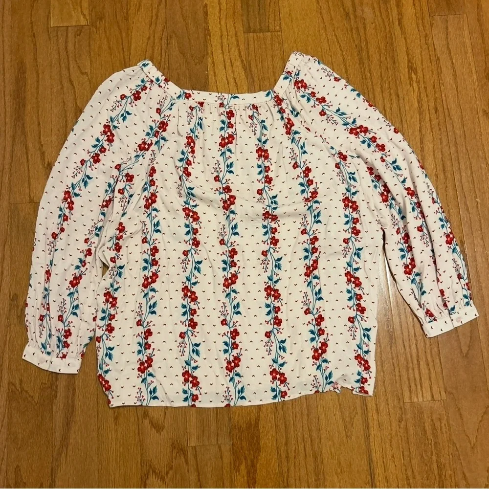 Old Navy Floral Boho Peasant Blouse Cottagecore Puff Sleeve Top Size L